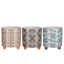 Load image into Gallery viewer, Pot, 4in, Ceramic, Blue/Brown Pattern, Footed