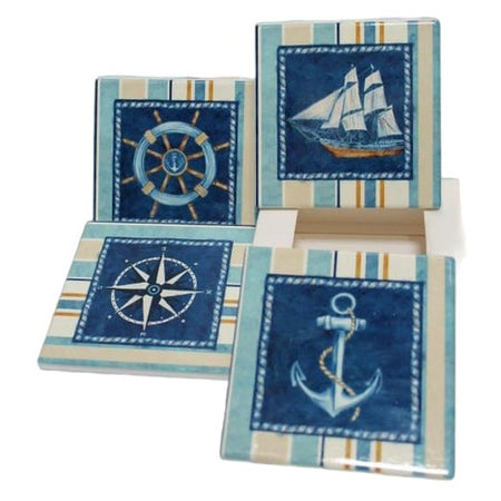 Nautical Ceramic Coasters in Gift Box, Set of 4