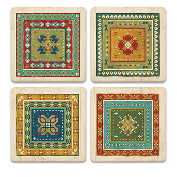 Quilt Pattern Ceramic Coasters in Gift Box, S/4