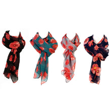 Load image into Gallery viewer, Ladies Fashion Long Scarf, Poppy Print, 4 Asst