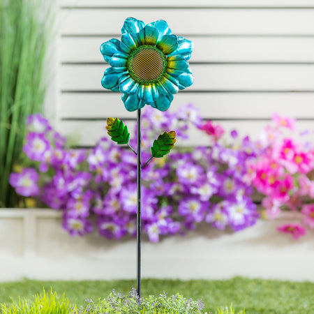 Solar Metal Flower Garden Stake, Blue/Green, 36in