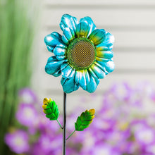 Load image into Gallery viewer, Solar Metal Flower Garden Stake, Blue/Green, 36in
