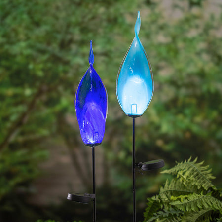 Solar Twist Art Glass Garden Stake, Blue, 36in
