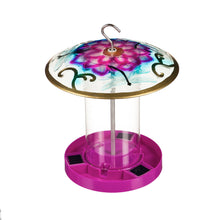 Load image into Gallery viewer, Glass Solar Bird Feeder, Dragonfly w/ Purple Base
