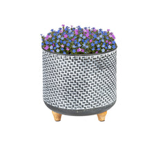 Load image into Gallery viewer, Planter, 9in, Metal with Wood Legs, Blue