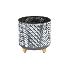 Load image into Gallery viewer, Planter, 9in, Metal with Wood Legs, Blue