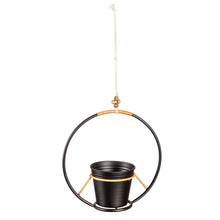 Load image into Gallery viewer, Pot, 4in, Metal, Black with Rattan Hanger