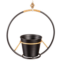 Load image into Gallery viewer, Pot, 4in, Metal, Black with Rattan Hanger