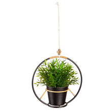 Load image into Gallery viewer, Pot, 4in, Metal, Black with Rattan Hanger