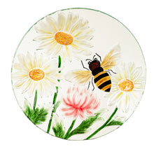 Load image into Gallery viewer, Hand Painted Glass Bird Bath, Daisies & Bee, 18in