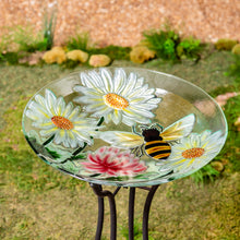 Load image into Gallery viewer, Hand Painted Glass Bird Bath, Daisies & Bee, 18in
