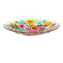 Load image into Gallery viewer, Embossed Glass Bird Bath, Bundle of Flowers, 18in