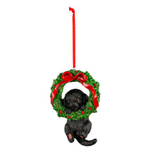 Load image into Gallery viewer, Resin Dog in Wreath Christmas Ornament, 4in