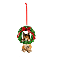 Load image into Gallery viewer, Resin Dog in Wreath Christmas Ornament, 4in