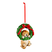 Load image into Gallery viewer, Resin Dog in Wreath Christmas Ornament, 4in