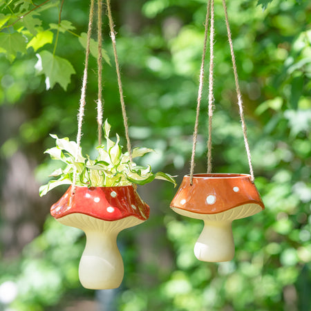 Planter, Ceramic, Hanging Orange Mushroom