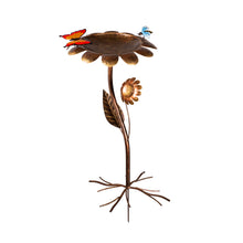 Load image into Gallery viewer, Metal Butterfly Flower Bird Bath with Stand, 15in