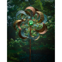 Load image into Gallery viewer, Solar Copper Daisy Spinner Garden Stake, 75in