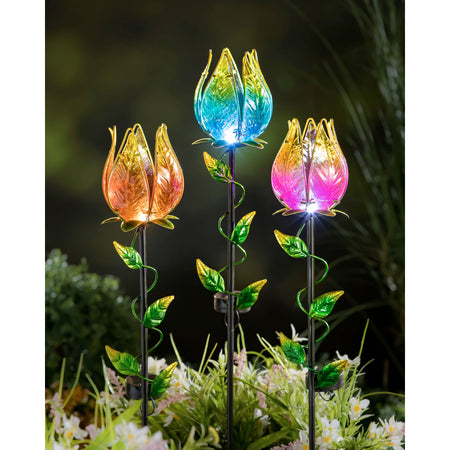Solar Glass Tulip Garden Stake, 35in