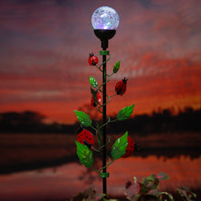 Load image into Gallery viewer, Solar Glass Orb w/ Ladybugs Garden Stake, 37in