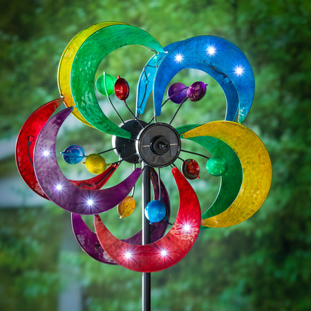 Solar Rainbow Daisy Spinner Garden Stake, 75in