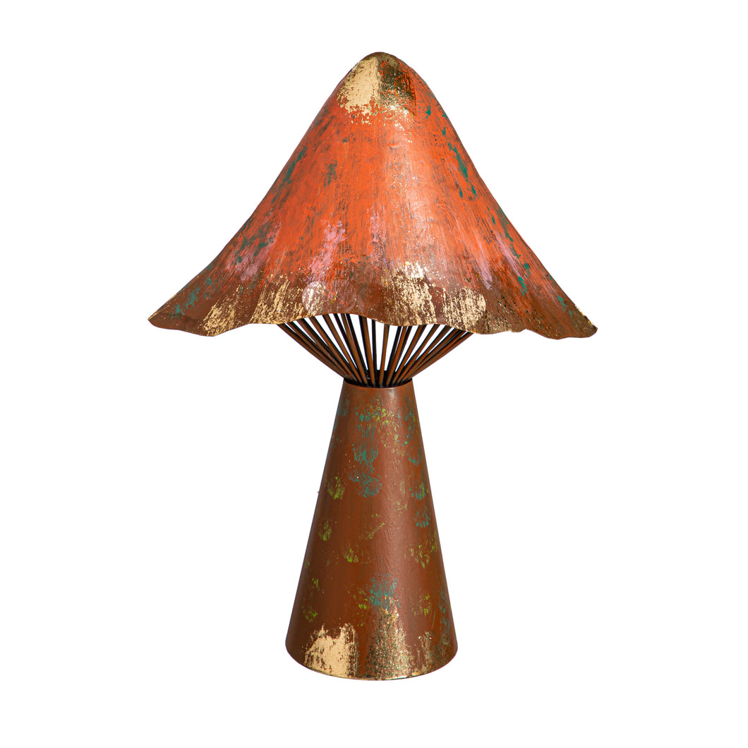 Terracotta Metal Mushroom Statuary, 12.5in