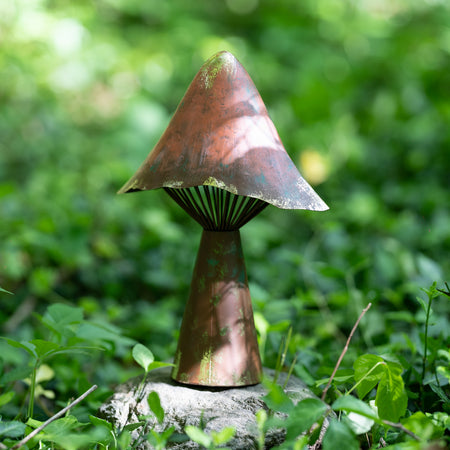 Terracotta Metal Mushroom Statuary, 12.5in