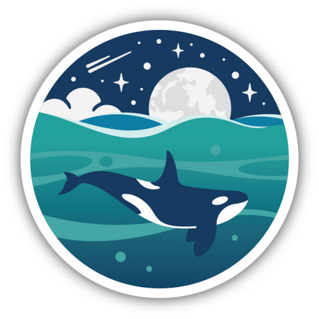 Starry Ocean Orca Circle Sticker, 3in