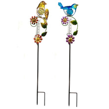 Load image into Gallery viewer, Solar Stake with Rain Gauge, Metal Bird 2 Asst