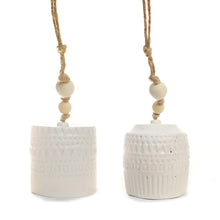 Load image into Gallery viewer, Stoneware Bell, White w/ Wood Bead 2 Asst