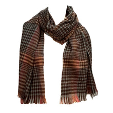 Load image into Gallery viewer, Large Plaid Scarf, Beige, Blue & Brown