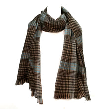Load image into Gallery viewer, Large Plaid Scarf, Black, Beige, and Blue