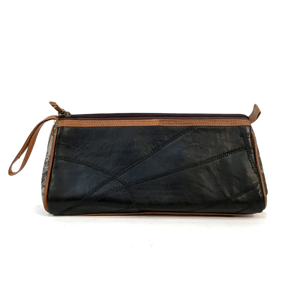 Black & Grey Leather Toiletry Bag