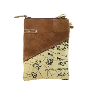 Small Brisk Brown & Map Crossbody Bag