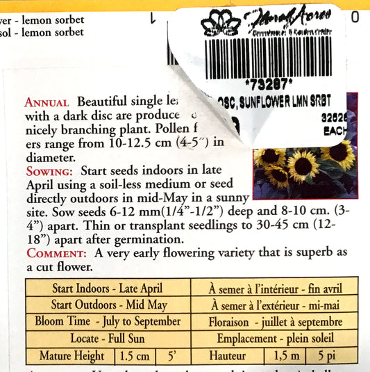 Sunflower - Lemon Sorbet Seeds, OSC