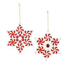 Load image into Gallery viewer, Peppermint Snowflake Ornament, 5 in, 2 Asst