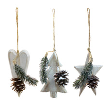 Load image into Gallery viewer, Antique White Ornament with Pinecone, 3 Asst