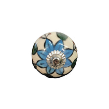 Load image into Gallery viewer, Tranquillo Furniture Knob, White with Blue Flower

