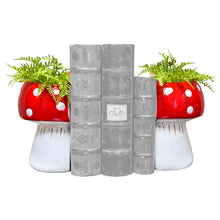 Load image into Gallery viewer, Ceramic Mushroom Bookend Planters, Set of 2