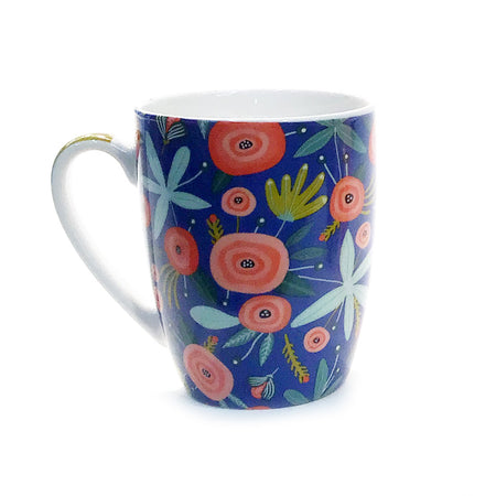 Colorful Floral Ceramic Mug, 4 Asst