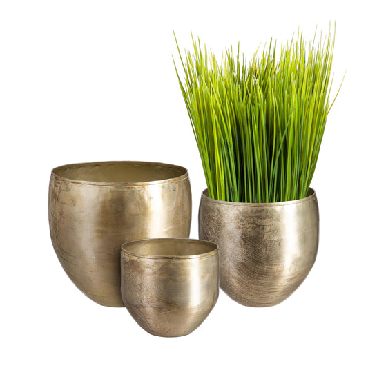Glazed Metal Planter Silver, Medium