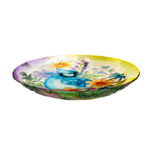 Load image into Gallery viewer, Glass Blue Bird With Flowers Bird Bath, 18in