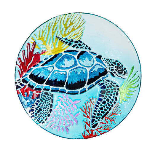 Glass Sea Turtle Bird Bath, 18in