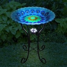 Load image into Gallery viewer, Birdbath Glass Peacock With Solar Light