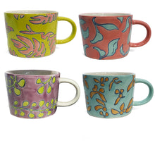 Load image into Gallery viewer, Stoneware Mug, 10oz, Wax Relief Flowers, 4 Ast