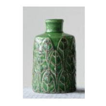 Load image into Gallery viewer, Embossed Stoneware Vase, Large, Green - Floral Acres Greenhouse & Garden Centre