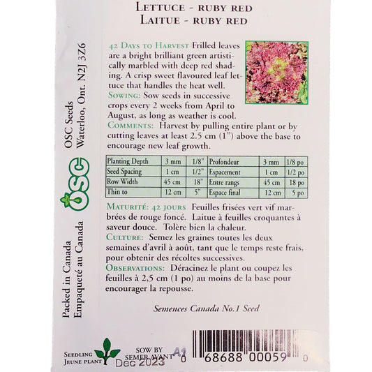 Lettuce - Ruby Red Seeds, OSC