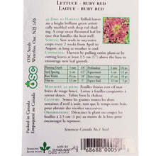 Load image into Gallery viewer, Lettuce - Ruby Red Seeds, OSC