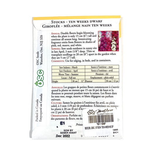 Stock - Ten Weeks Dwarf Seeds, OSC