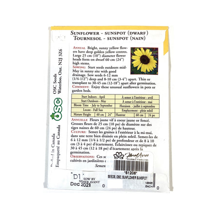 Sunflower - Sunspot Dwarf Seeds, OSC